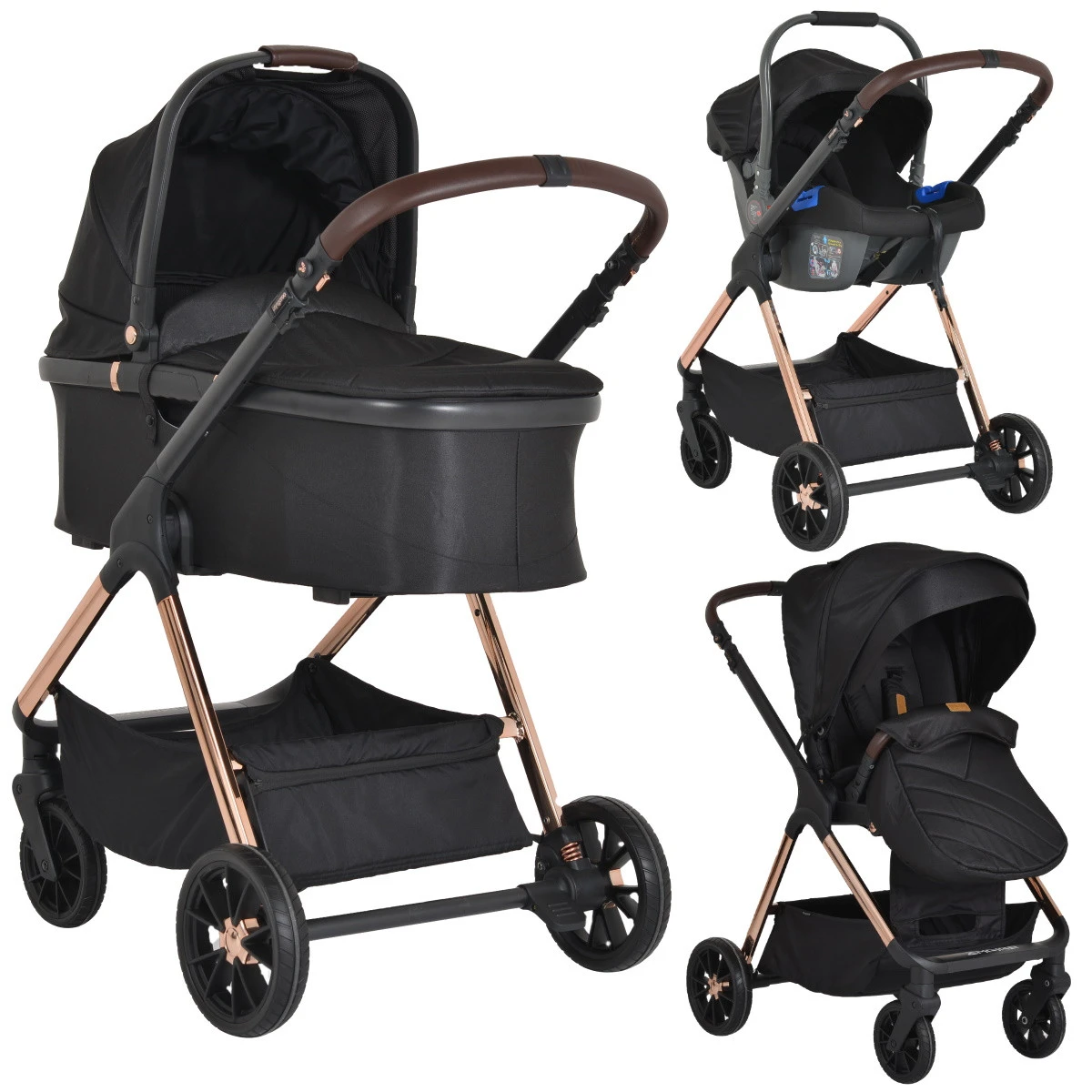 Cangaroo Empire Black 3-in-1 Kinderwagen Incl. Autostoel 3 Cangaroo Empire Black 3-in-1 Kinderwagen Incl. Autostoel