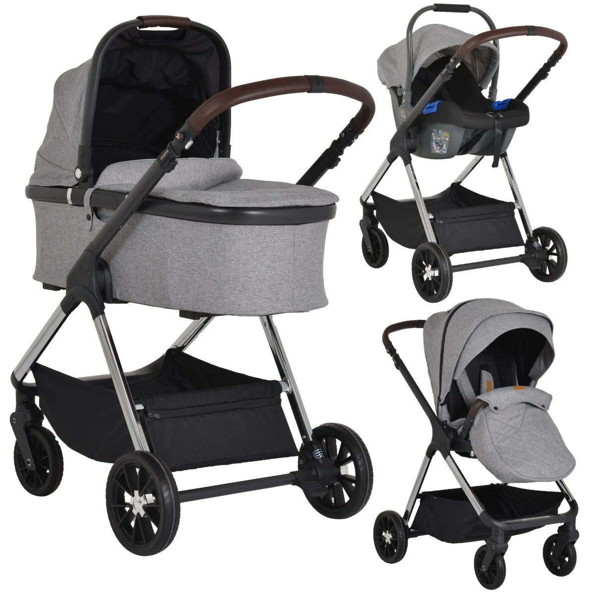 Cangaroo Empire Light Grey 3-in-1 Kinderwagen Incl. Autostoel 3 Cangaroo Empire Light Grey 3-in-1 Kinderwagen Incl. Autostoel