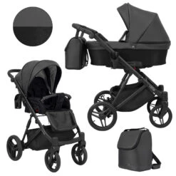 Kunert Lazzio Black Eco-Leather 2-in-1 Kinderwagen LAZ-11-BLACK -Kinderwagen Winkel kunert lazzio 2 in 1 kinderwagen laz 11 15
