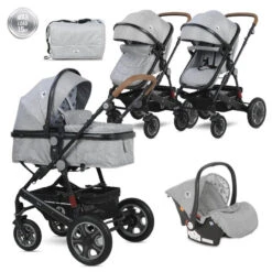 Lorelli Lora Cool Grey Elephants 3-in-1 Combi Kinderwagen Incl. Autostoel 1002128-2123D -Kinderwagen Winkel lorelli lora cool grey elephants 3 in 1 2