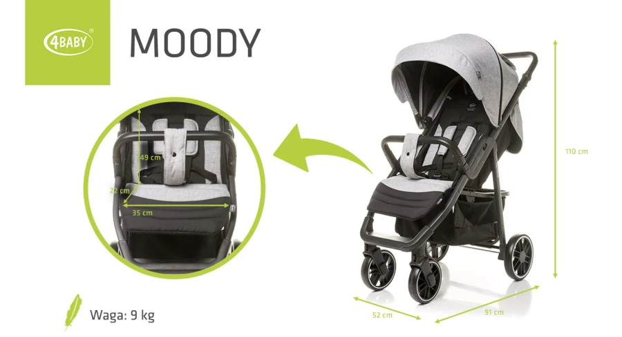 4Baby Moody XXII Grey Wandelwagen Incl. Beenkap 13 4Baby Moody XXII Grey Wandelwagen Incl. Beenkap - Afbeelding 11